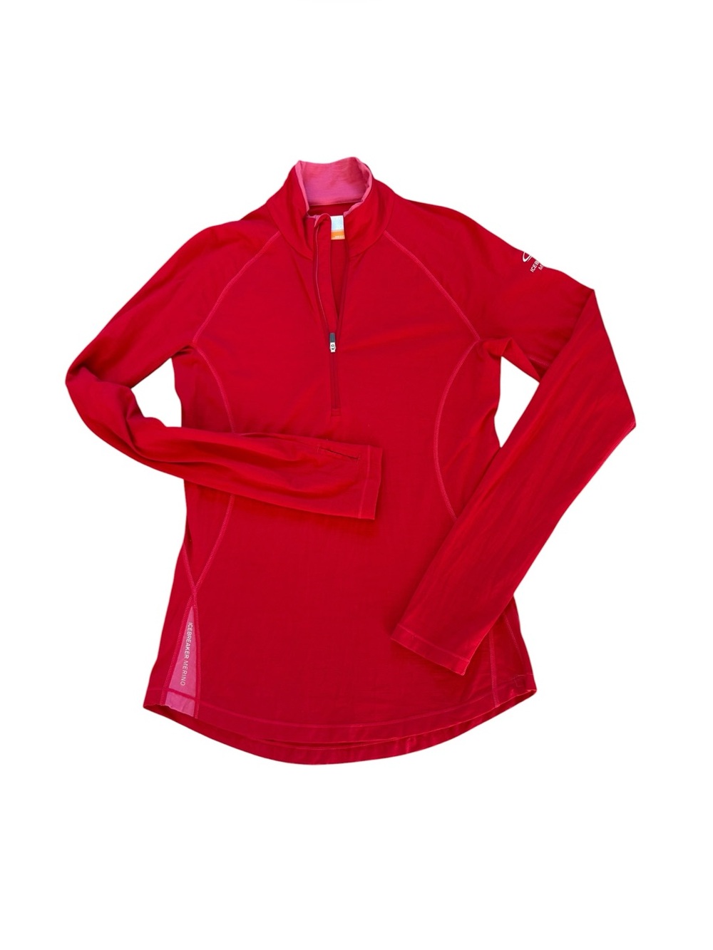 Icebreaker Merino Wool Bodyfit 200 Quarter Zip Base Layer Red Womens Medium